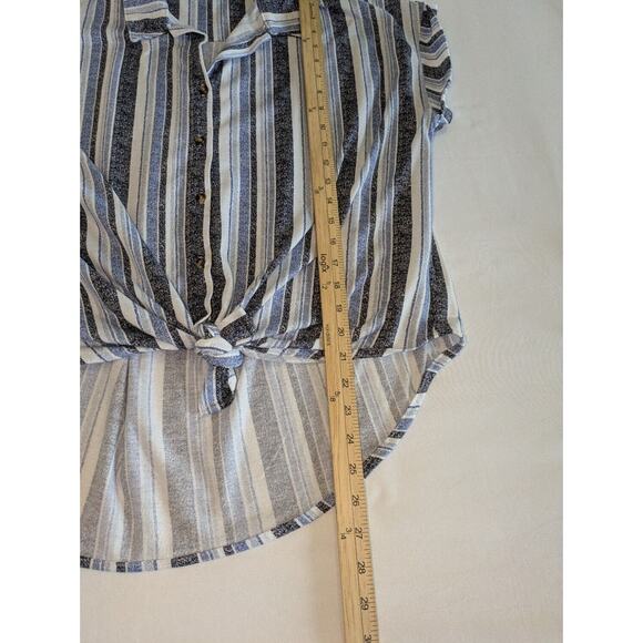 Eden & Olivia Blouse Womens Large Stripes Front Knot Button Down High Low Hem‎ - Picture 4 of 8